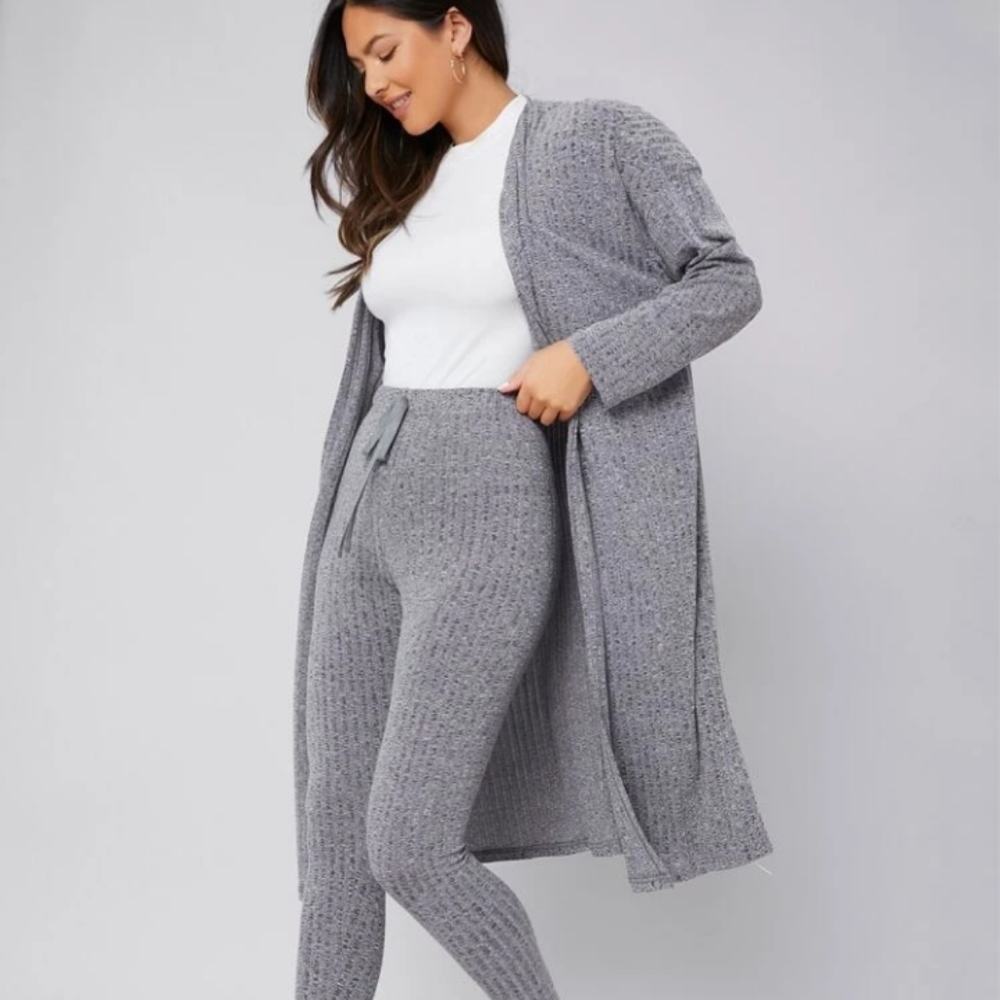 Grey duster cardigan with matching pants